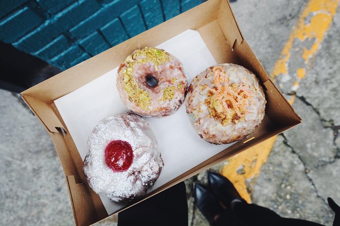 Seattle Delicious Donut Adventure & Walking Food Tour - Amazon Spheres area: donuts plus a recognizable Seattle landmark